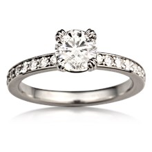Beaded Carved Leaf Engagement Ring - top view